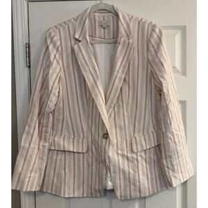 LOFT Blazer NWOT Sz 14 Linen Blend Cream Pink Stripe Spring 2023‎ Career Office